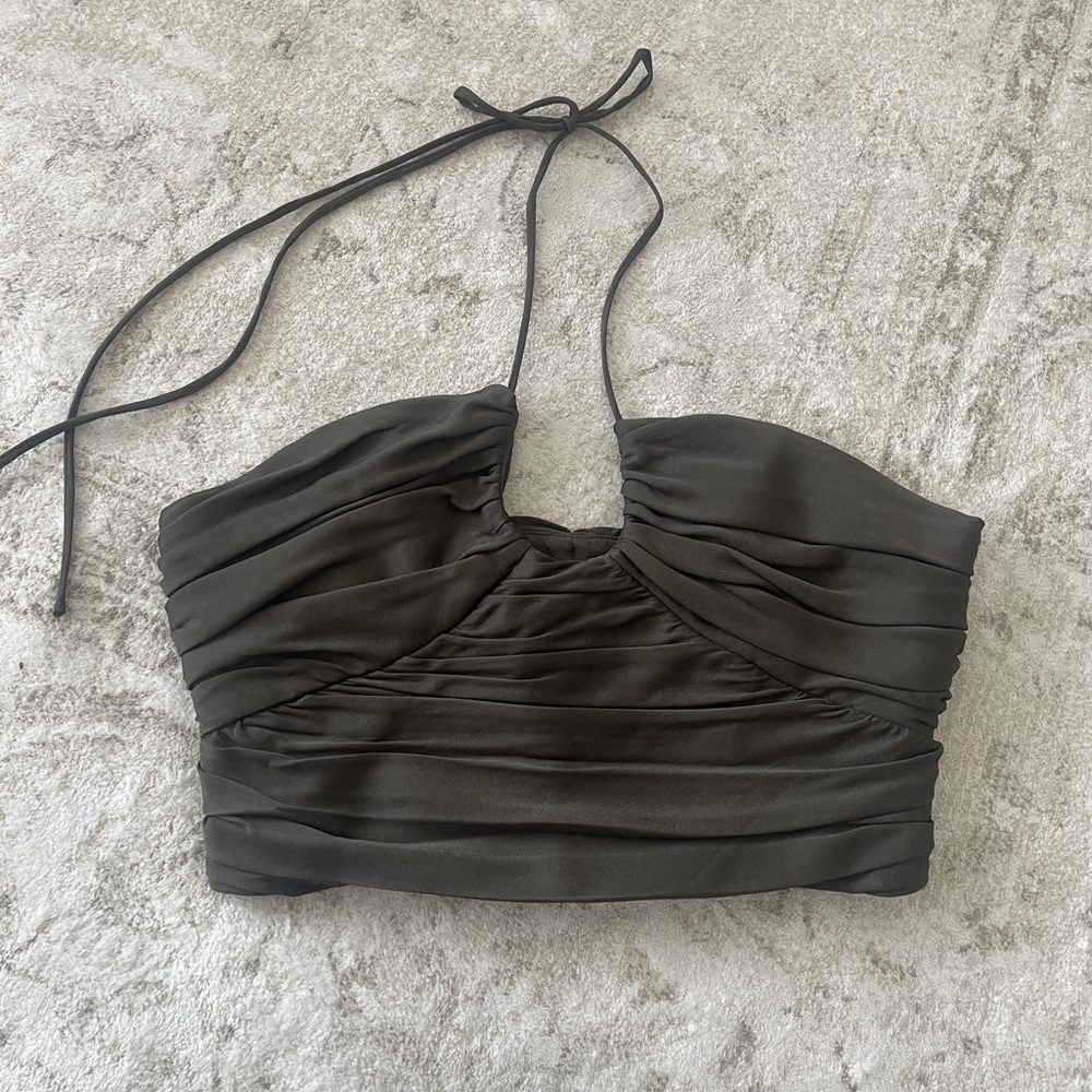 Zara Satin Draped Halter Top, Size: M